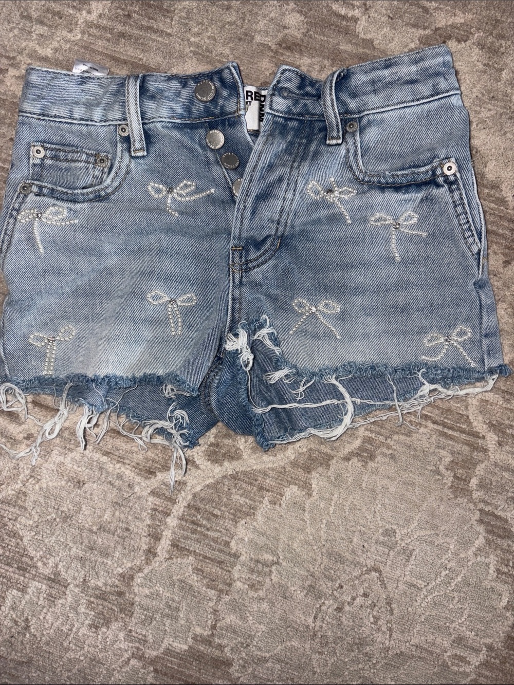 PacSun Light Blue Distressed Denim Shorts with Rhinestone Bows size 22